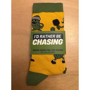 New Unisex I’d Rather Be Chasing Pickle🥒Ball Crew Socks Mustard Green OSFM